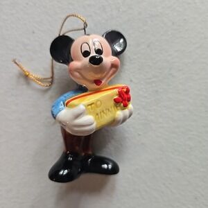 Schmid Porcelain Disney Mickey With Present For‎ Minnie Christmas Ornament
